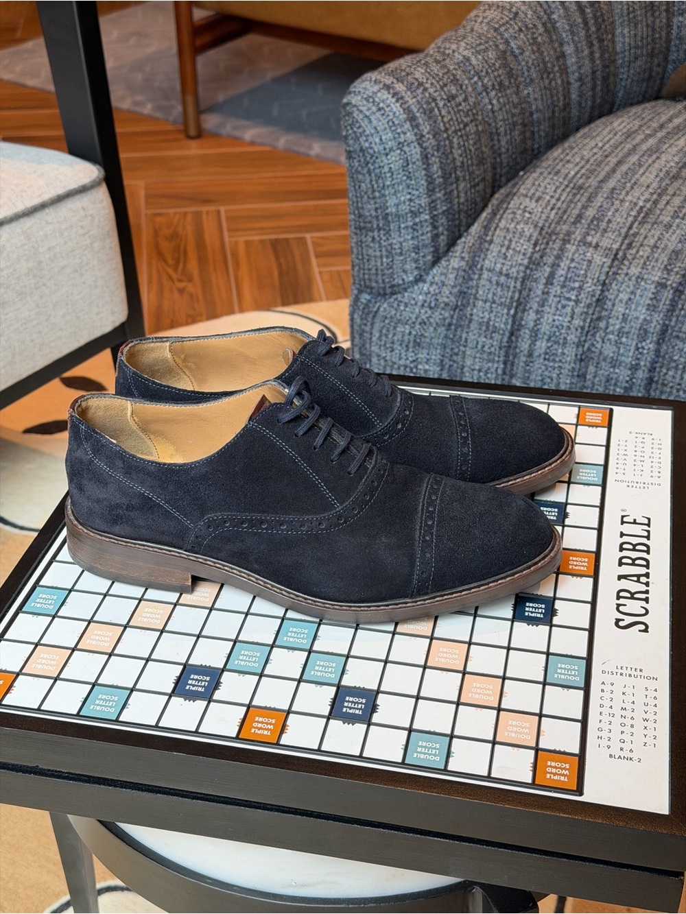 Massimo Dutti Men's Navy Suede Lace-Up Dress Shoes